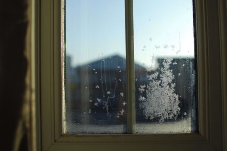 A window view during a winter lockdown in Britain